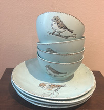 Spectrum Inhomestylez Spring Bird 4 Dinner Plates &amp; 4 Bowls Ceramic Aqua - £99.77 GBP