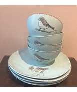 Spectrum Inhomestylez Spring Bird 4 Dinner Plates &amp; 4 Bowls Ceramic Aqua - €106,55 EUR