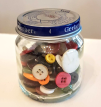 Assorted VTG Button LOT of 146 in Gerber Glass Baby Food Jar DIY Jewelry... - $13.79