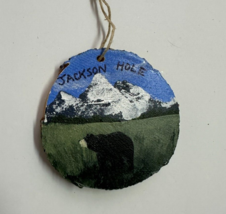 Ornament  Jackson Hole Wyoming Handpainted Natural wood slice Hanging  Souvenir - £11.95 GBP