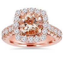 3 Ctw Morganite &amp; Brilliant Moissanite 14K Rose Gold Plated Halo Engagement Ring - $46.89