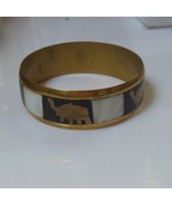 Vintage Brass Bangle Bracelet W/ Mother of Pearl Elephant Inlay - £29.73 GBP