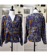 Vintage 90s Sandra Roth 100% Silk Double Breasted Blouse Floral Filagree 12 - $50.52 CAD