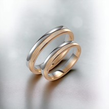 Two-tone Wedding Band, 3.5mm Wedding Bands Set, Matching Rings, Engrave ... - $508.00