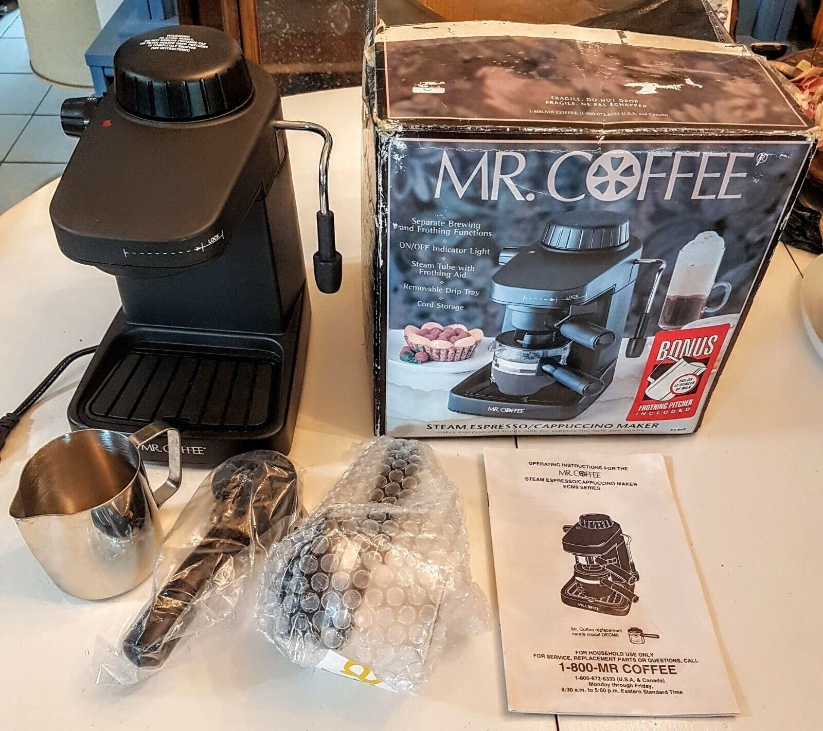 Mr Coffee Steam Espresso Cappuccino Maker 4 Cup ECM9 Bonus 12oz Frothing Pitcher - £31.12 GBP