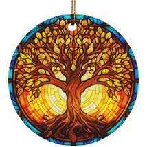 Yellow Tree Of Life Christmas Ornament Colorful Stained Glass Gift Hanging Decor - $15.79