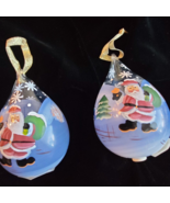 2 Hand Painted Tear Drop Glass Ornaments Santa Christmas Tree Decoration... - $29.69