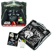 Star Wars Darth Vader Rolling Art Desk Play Set Colorful Markers &amp; Stick... - £12.12 GBP