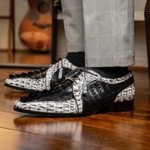 Caribe Genuine Hornback Caiman Crocodile Derby's Shoes Black / Newspaper image 6
