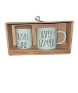 Rae Dunn Coin Bank Camping Mug Set Travel Fund Happy Camper Green Artisan - $24.72