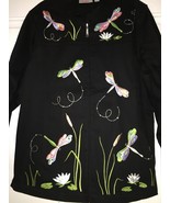 QUACKER FACTORY Jacket Large Black Dragonfly Embroidered Pink Blue Rhine... - £26.16 GBP