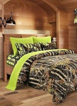 7 Pc Cal King Black Woods Camo Comforter And Lime Sheet Set California King - £85.56 GBP