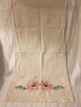 Vintage Linen Cloth Material Dish Towel Kitchen Rag w/Embroidered Flowers - £5.34 GBP