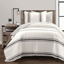 Twin/Twin XL Black Off-White Cream Stripe Reversible Cotton 2 Piece Quilt Set - $3,645.41 MXN