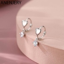 ANENJERY Silver Color Zircon Tassel Love Heart Hoop Earrings For Women Delicate  - £7.19 GBP