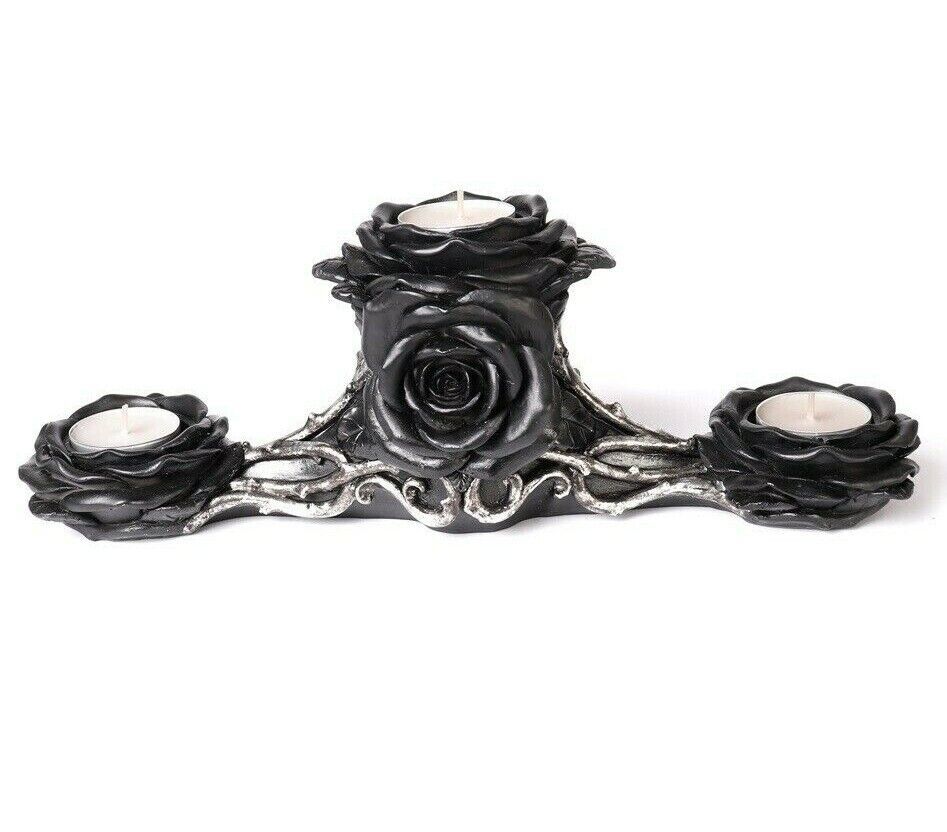 Primary image for Alchemy Gothic Black Rose Triple T-Light Candle Holder Gift Decor 3 Tealight V96