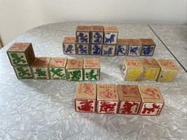 Vtg 23 Alphabet Letters Animals Characters Disney Wood Toy Blocks. Rustic cubes - £18.75 GBP