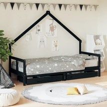 Kids Bed Frame with Drawers Black 80x200 cm Solid Wood Pine - £112.25 GBP