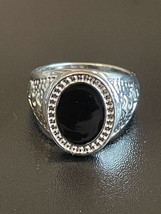 Dainty Black Obsidian Stone S925 Stamped Silver Plated Woman ring Size 7 - £11.82 GBP