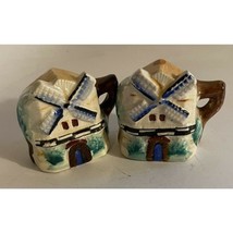 Salt and Pepper Shaker Hand Painted Tea Pot Dutch Windmill Ceramic Japan... - $13.46