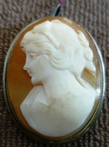 ANTIQUE CAMEO CORAL SHELL CARVED ITALY PEDANT BROOCH .825 GOLD SILVER IN... - $1,352.73 MXN