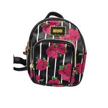 Betsey Johnson Women&#39;s Backpack Purse Black Stripe Pink Floral Pockets - $876.63 MXN
