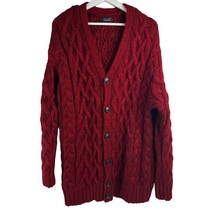 Zara Man Size M Red Cable Knit Cardigan Sweater Long Chunky V-Neck Long ... - £40.55 GBP