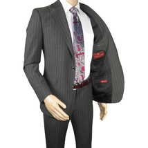 Men Suit BERLUSCONI Italian Wool 180's Pin Stripe One Button Peak UGS95-03 Gray image 4