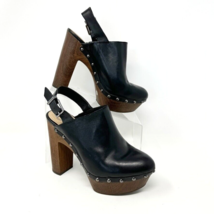 GB Gianni Bini Womens Black Leather Platform Slingback Buckle Studded Heels SZ 8 - £20.46 GBP