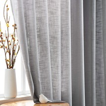 Fmfunctex Sheer Grey Bedroom Curtains 96&quot; Length Casual Weave Semi-Sheer Drapes - £36.70 GBP
