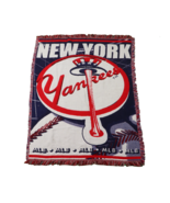 Vtg 90s New York Yankees Baseball Spell Out Fringed Throw Blanket 44x56 USA - $58.36