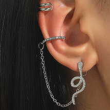Cubic Zirconia &amp; Silver-Plated Snake Chain Ear Cuff Set - £10.38 GBP