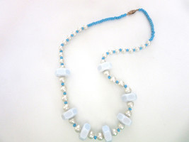 Long Chunky Necklace Lucite Hexagon Beads &amp; Glass Pearls 22 Inches Vinta... - $14.99
