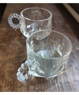 Hazel Atlas Orchard Tea Cups Hobnob Beaded Ball Handle Square Bottom  Lot 2 - $9.06