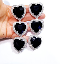 BLACK Rhinestone Heart, CLIP ON Earrings, Oversized Chandelier Earrings, Drop Pa - £46.76 GBP