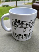 Vintage Waechtersbach Germany White Mug Black Music Notes Coffee Musician Treble - £8.77 GBP