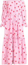 Vintage Inspired Pink Red Polka Dot Ruffle Maxi Dress-Size S - £54.27 GBP
