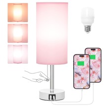 Nightstand Lamp With Color Modes - Pink Bedroom Lamp With Usb Charging Ports, 30 - £39.95 GBP