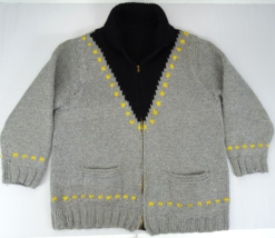 VINTAGE Handmade Cowichan Chunky Heavy Wool Sweater Jacket Full Zip Mens 2XL - £124.97 GBP