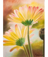 DIBUJO A PASTEL DE MARGARITAS. FLORES. PINTURA DE FLORES. - $1,691.61 MXN
