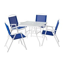 5-Piece Outdoor Patio Dining Set Steel Frame + Blue Sling Garden Home Furniture - £123.89 GBP