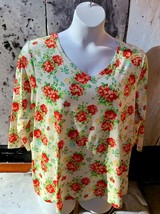 The Pioneer Woman Ladies Vneck Relaxed Floral Partial Sleeve Pullover Top Xl - £18.98 GBP