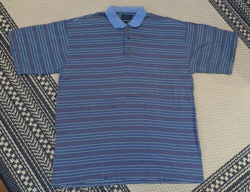Bolle Golf Men's Polo Shirt Size Medium 60's 2-Ply Mercerized BLUE Striped - $15.88