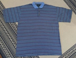 Bolle Golf Men&#39;s Polo Shirt Size Medium 60&#39;s 2-Ply Mercerized BLUE Striped - $15.88