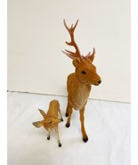 2 Vintage Christmas Deer Large Flocked w Antlers Small Plastic w Spots U... - $276.61 MXN