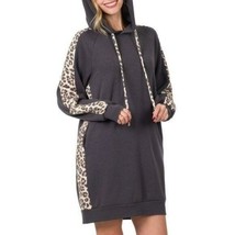 Gray Leopard-Print Fleece Hoodie Dress - £25.00 GBP