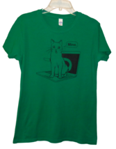 Green Kitty Cat On Laptop Funny Humor T-Shirt Tee Shirt Top Jr XL Short Sleeve - £11.86 GBP