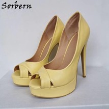 Yellow Peep Toe Women Shoes Platform High Heel Party Heels Cut Out Spring Shoes  - £148.07 GBP