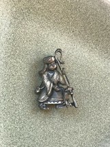 Vintage Small Pewter Colored Metal Shepherd &amp; Sheep or Lamb Lapel or Hat Pin –  - £7.58 GBP