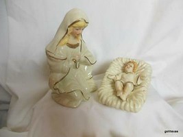 Vintage Nativity Figures Virgin Mary and Baby Jesus in Manger Ceramic - $18.81